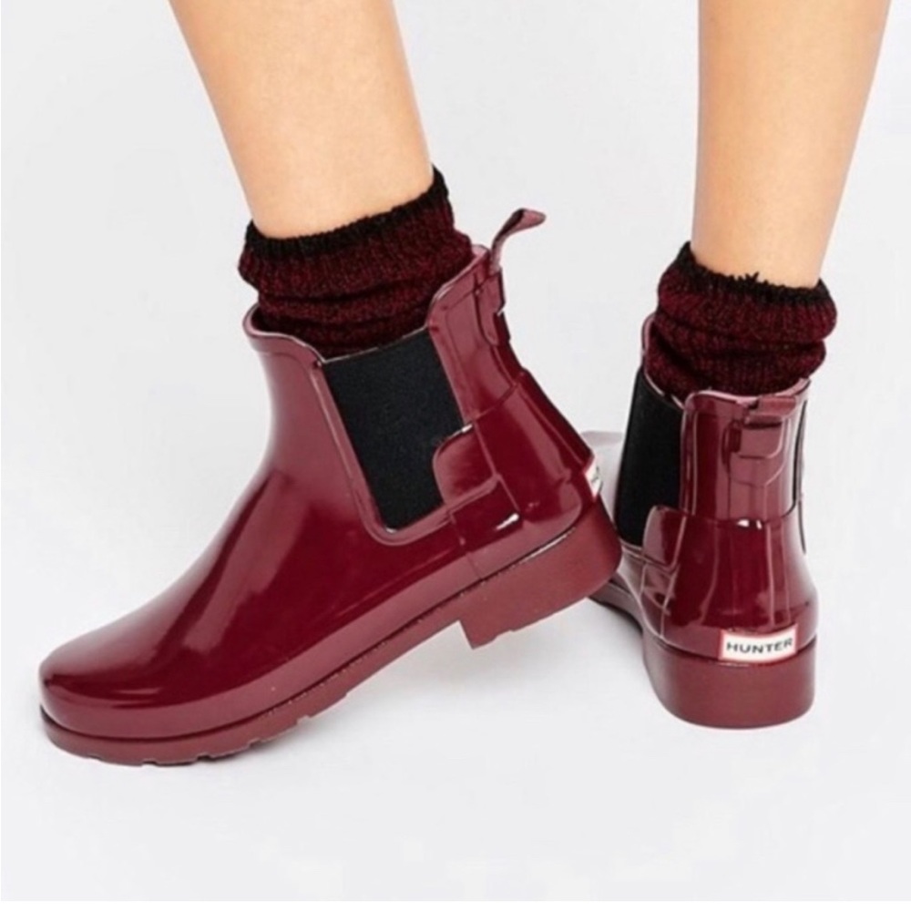 Hunter Refined Chelsea Gloss Short Ankle Rain Boots Maroon 8